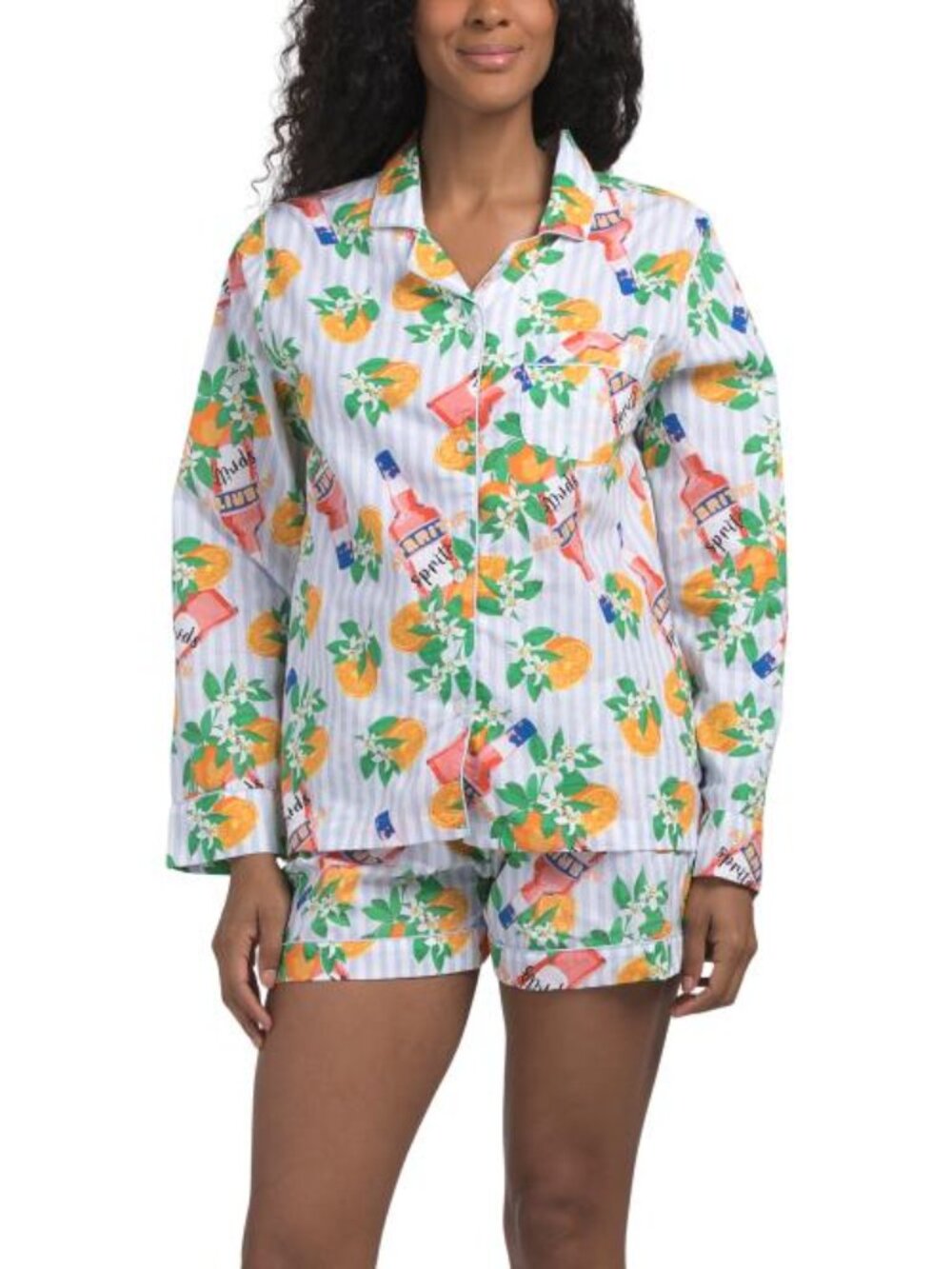 8 OAK LANE 2pc Apertif Long Sleeve Top And Shorts Pajama Set